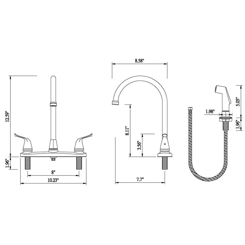 Builders Shoppe Two Handle High Arc Kitchen Faucet with Side Spray