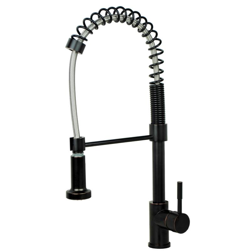 Builders Shoppe Contemporary Single Handle 21" Spring Pull-Down Kitchen Faucet - Rubbed