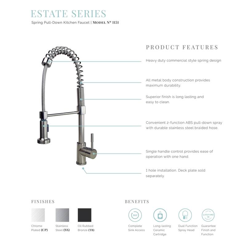 Builders Shoppe Contemporary Single Handle 21" Spring Pull-Down Kitchen Faucet