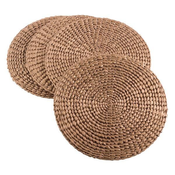 COYMOS Woven Placemats Round Set of 4 30cm Large Handmade Woven Placemats Heat Resistant Non-Slip 11.8 Inches Natural Water Hyacinth Weave Placemat for Dining Table