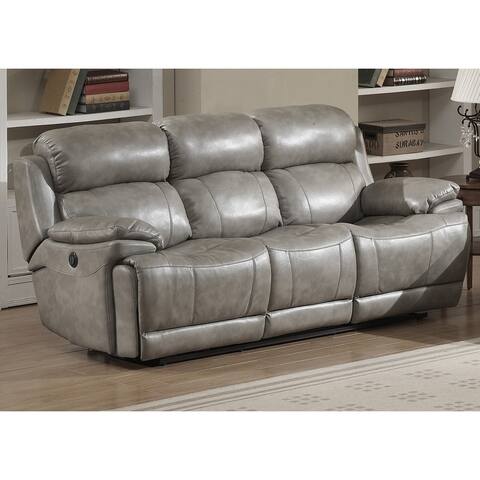 Estella Grey Italian Leather Contemporary Power Reclining Sofa