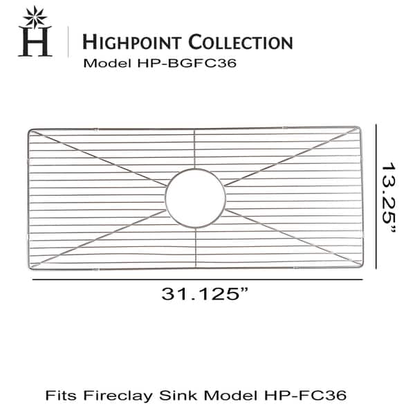slide 2 of 3, Highpoint Collection Bottom Grid for HP-FC36 - 36-inch Fireclay Farmhouse Sink - Silver