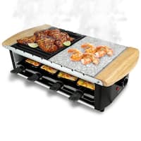NutriChef PKGRST54 Raclette Grill, Two-Tier Party Cooktop, Stone Plate & Metal Grills