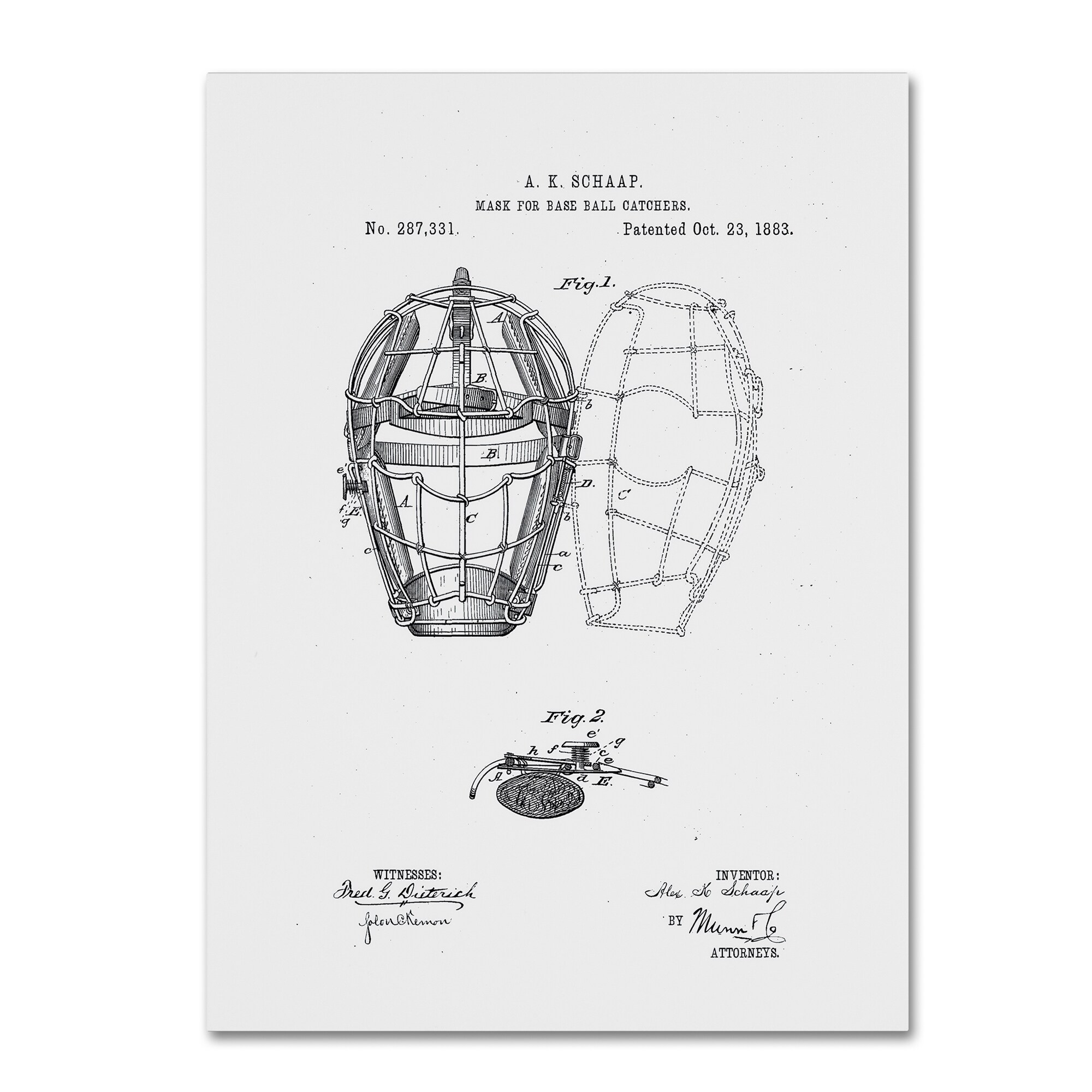 Claire Doherty 'Catcher's Mask Patent 1883 White' Ornate Framed Art - Bed  Bath & Beyond - 15263842