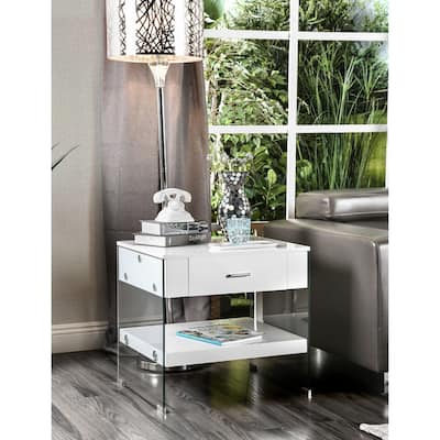 Leden Contemporary 24-inch Glass 1-Shelf Side Table by Furniture of America