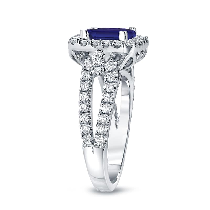 Auriya 1ct Princess Cut Blue Sapphire and 3/4ctw Halo Diamond Engagement Ring 14k Gold (H-I, SI1-SI2)