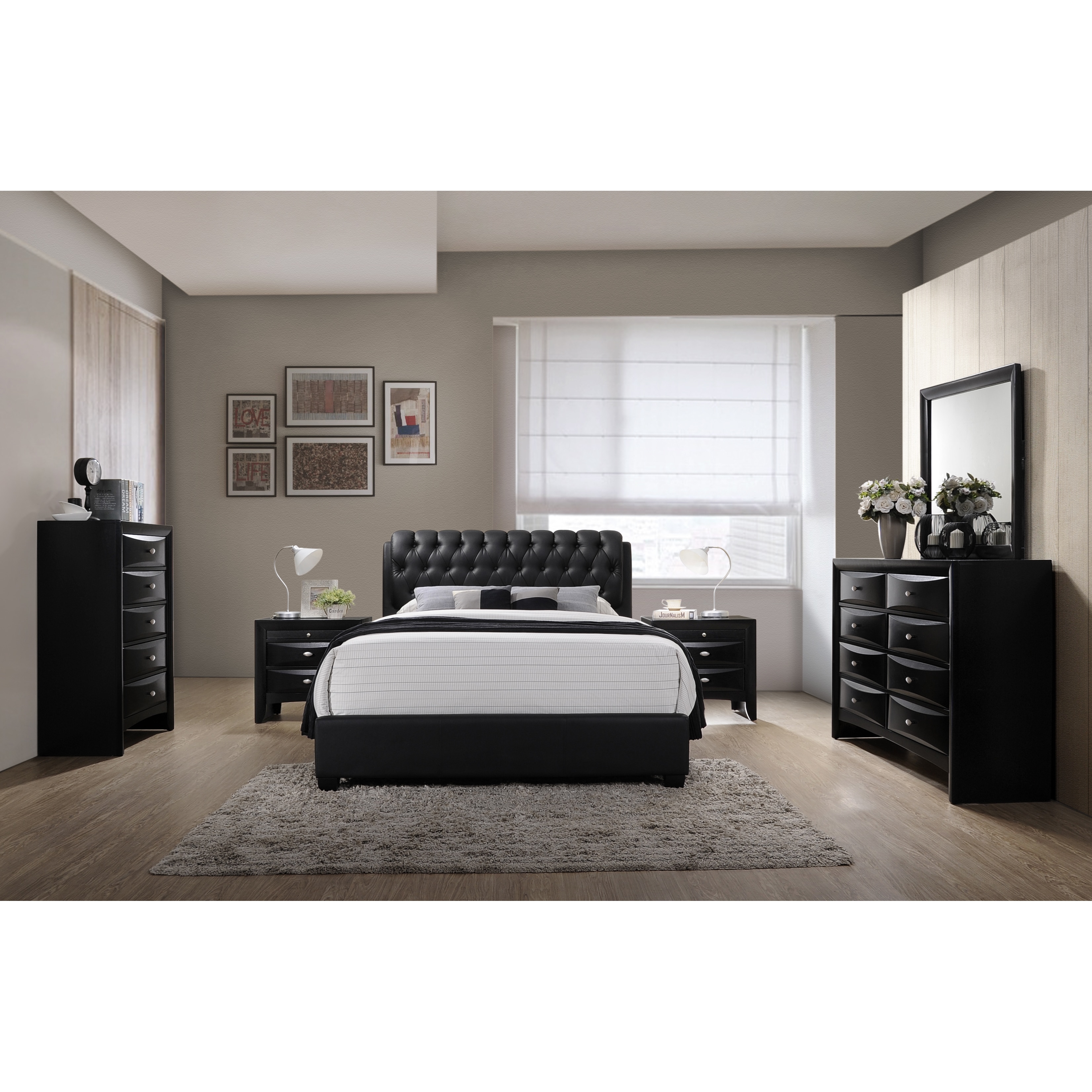 Black Mirror Roundhill Furniture Blemerey 110 Wood Storage Bed Group With Queen Bed Dresser Night Stand And Chest Talkingbread Co Il