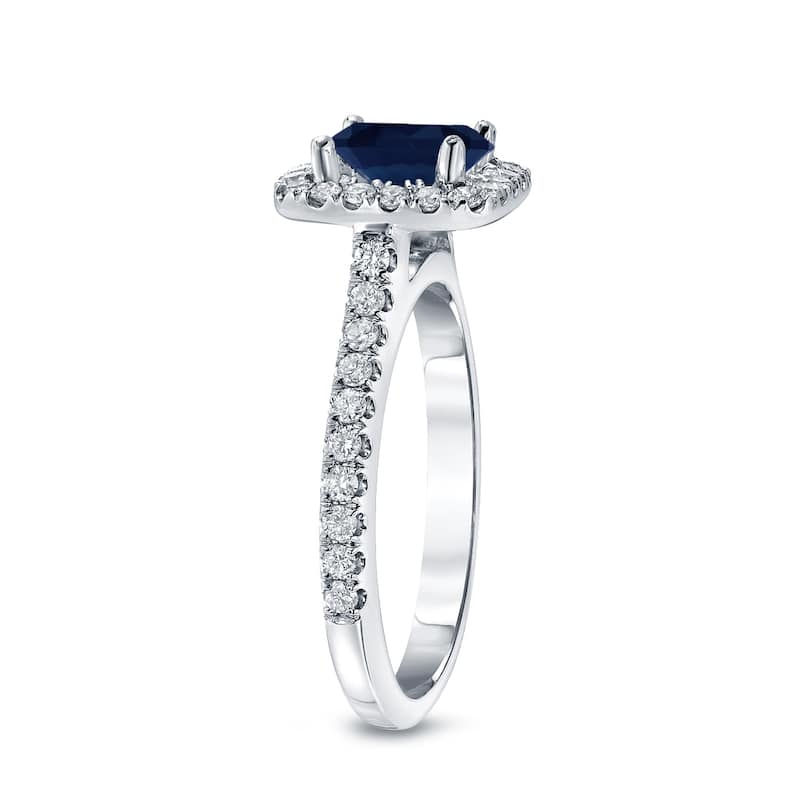 Auriya 14k Gold 1ct Blue Sapphire Halo Diamond Engagement Ring 2/5cttw