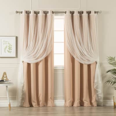 Aurora Home Mix and Match Blackout Tulle Lace Sheer 4 Piece Curtain Panel Set