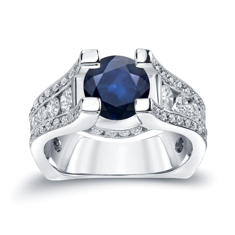 Auriya 14k Gold 2ct Unique Blue Sapphire and Diamond Engagement Ring 1 1/4ctw