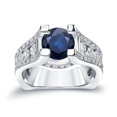 Auriya 14k Gold 2ct Unique Blue Sapphire and Diamond Engagement Ring 1 1/4ctw