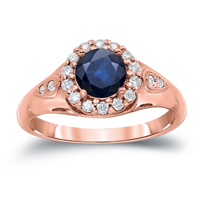 Auriya 1ct Blue Sapphire and 1/4ctw Halo Diamond Engagement Ring 14k Gold