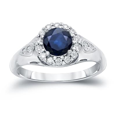 Auriya 1ct Blue Sapphire and 1/4ctw Halo Diamond Engagement Ring 14k Gold