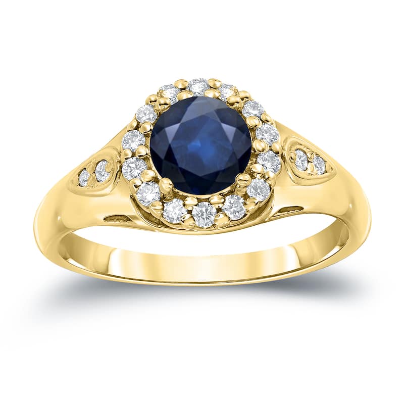Auriya 1ct Blue Sapphire and 1/4ctw Halo Diamond Engagement Ring 14k Gold