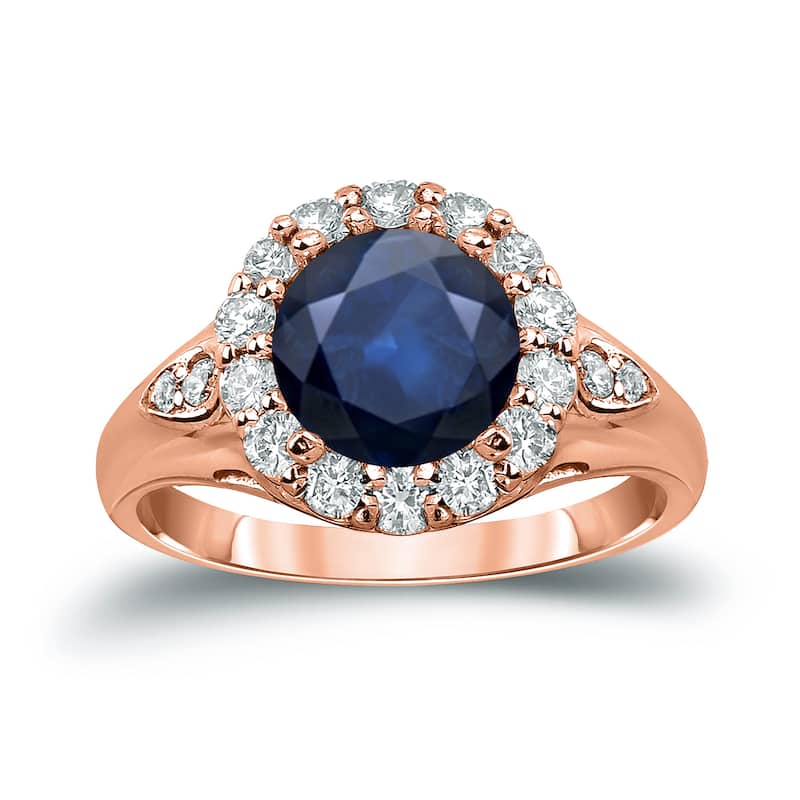 Auriya 2 1/2ct Blue Sapphire and 7/8ctw Halo Diamond Engagement Ring 14k Gold