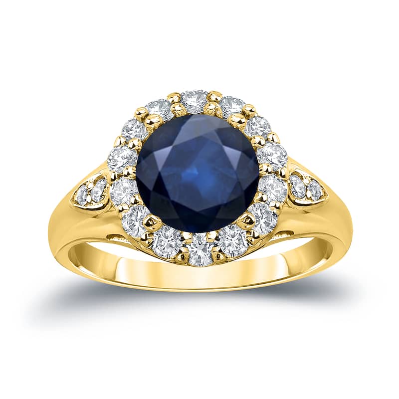 Auriya 2 1/2ct Blue Sapphire and 7/8ctw Halo Diamond Engagement Ring 14k Gold