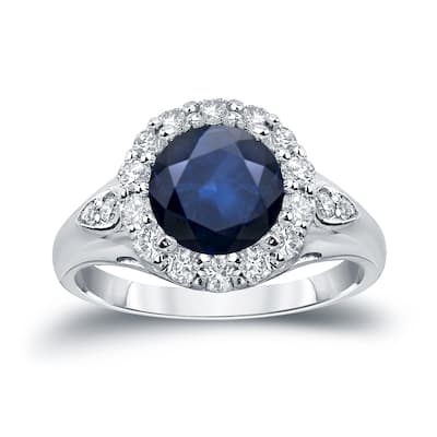 Auriya 2 1/2ct Blue Sapphire and 7/8ctw Halo Diamond Engagement Ring 14k Gold
