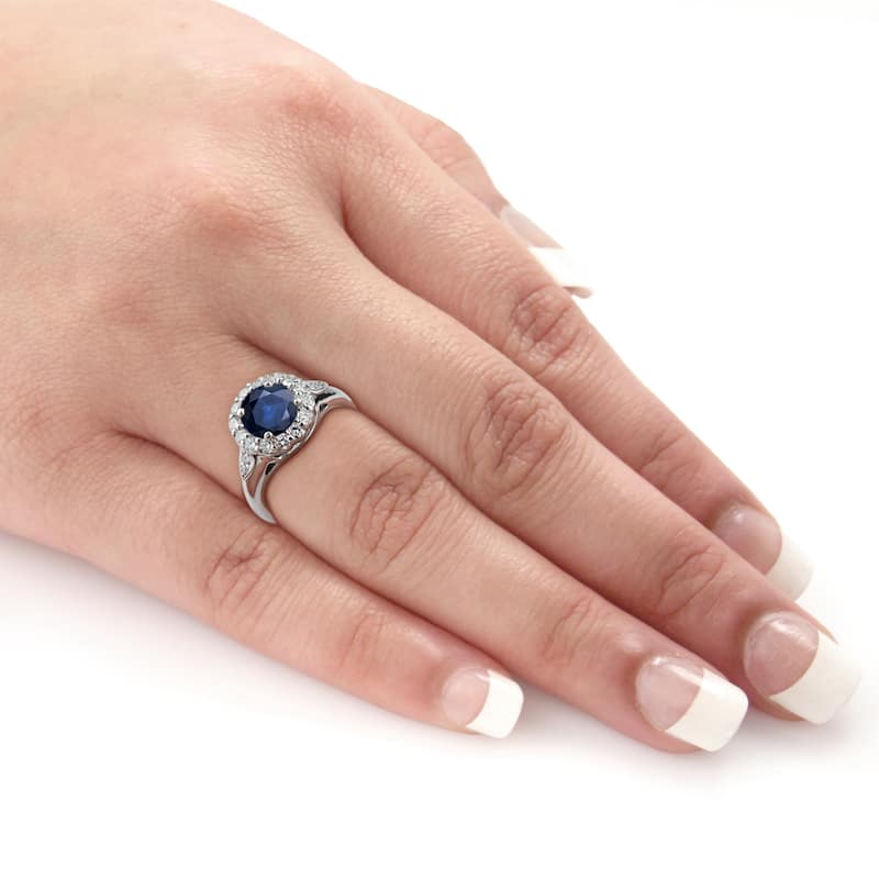 Auriya 2 1/2ct Blue Sapphire and 7/8ctw Halo Diamond Engagement Ring 14k Gold