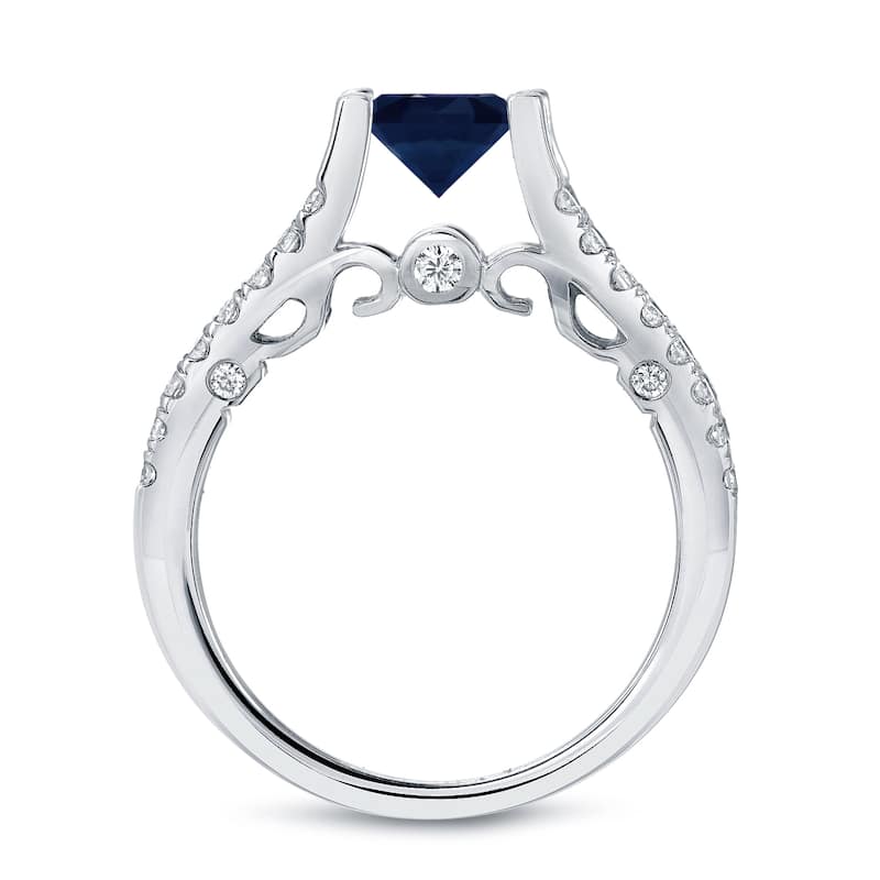 Auriya Modern 1ct Round Blue Sapphire and 1/2ctw Diamond Engagement Ring 14K Gold (H-I, SI1-SI2)