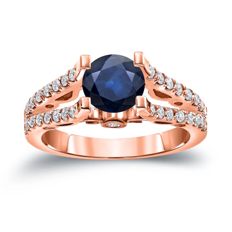 Auriya Modern 1ct Round Blue Sapphire and 1/2ctw Diamond Engagement Ring 14K Gold (H-I, SI1-SI2)