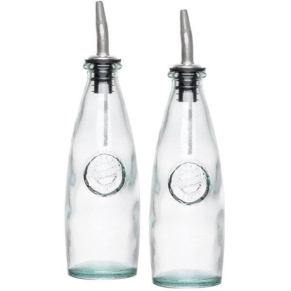 slide 2 of 7, FineDine Olive Oil Dispenser 10 oz,Glass Oil and Vinegar Bottle with Stainless Steel Pourer Cruet Set of 2