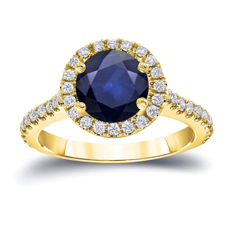 Auriya 2ct Blue Sapphire and 2/5ctw Halo Diamond Engagement Ring 14k Gold