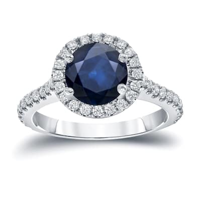 Auriya 2ct Blue Sapphire and 2/5ctw Halo Diamond Engagement Ring 14k Gold
