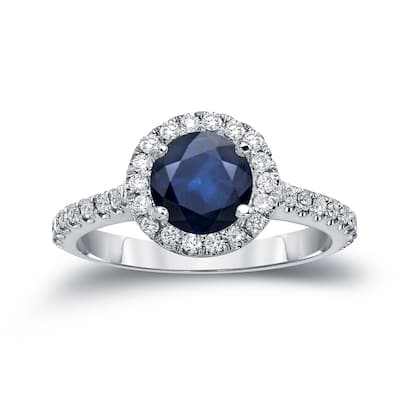 Auriya 14k Gold 1 1/2ct Blue Sapphire and Diamond Halo Engagement Ring 2/5ctw (H-I, SI1-SI2)