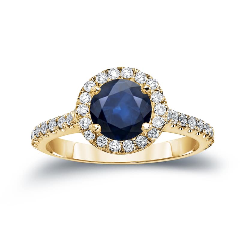 Auriya 14k Gold 1 1/2ct Blue Sapphire and Diamond Halo Engagement Ring 2/5ctw (H-I, SI1-SI2)