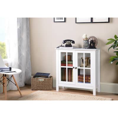 OS Home and Office White Glass Door Accent and Display Cabinet