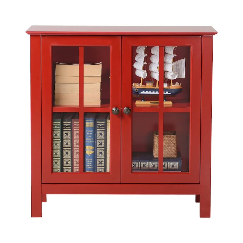 OS Home and Office Red Glass Door Accent and Display Cabinet