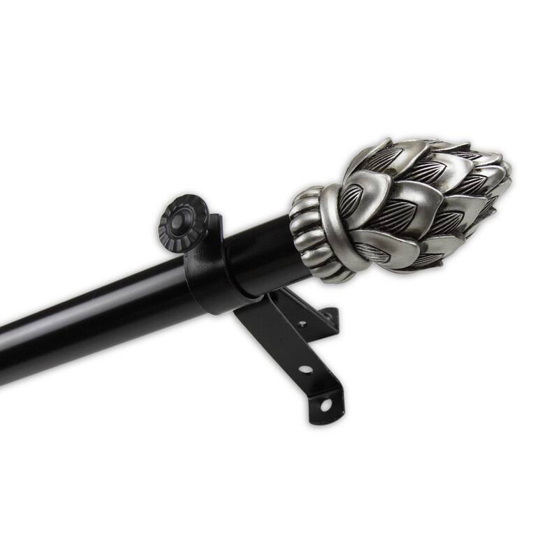 InStyleDesign 13/16" Two Tone Ornate Collection Curtain Rod - 28 to 48 inches - Lotus Finial