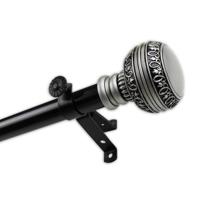 InStyleDesign 13/16" Two Tone Ornate Collection Curtain Rod - 28 to 48 inches - Helena Finial