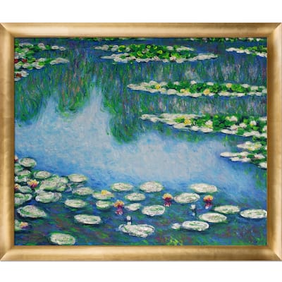 La Pastiche Claude Monet 'Water Lilies' (Luxury Line) Hand Painted Framed Oil Reproduction on Canvas