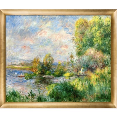 La Pastiche Pierre-Auguste Renoir 'The Seine at Bougival, 1879' Hand Painted Framed Oil Reproduction on Canvas