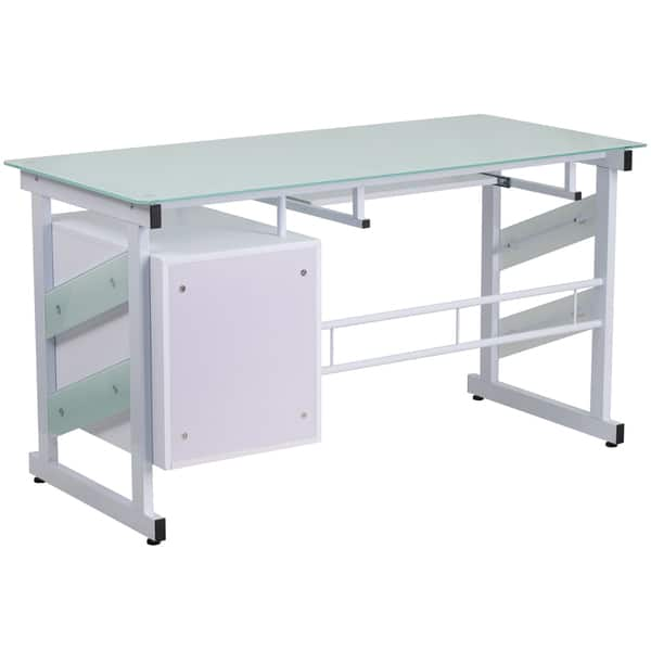 Shop Esh White Powder Coated Glass Top Computer Desk With Three