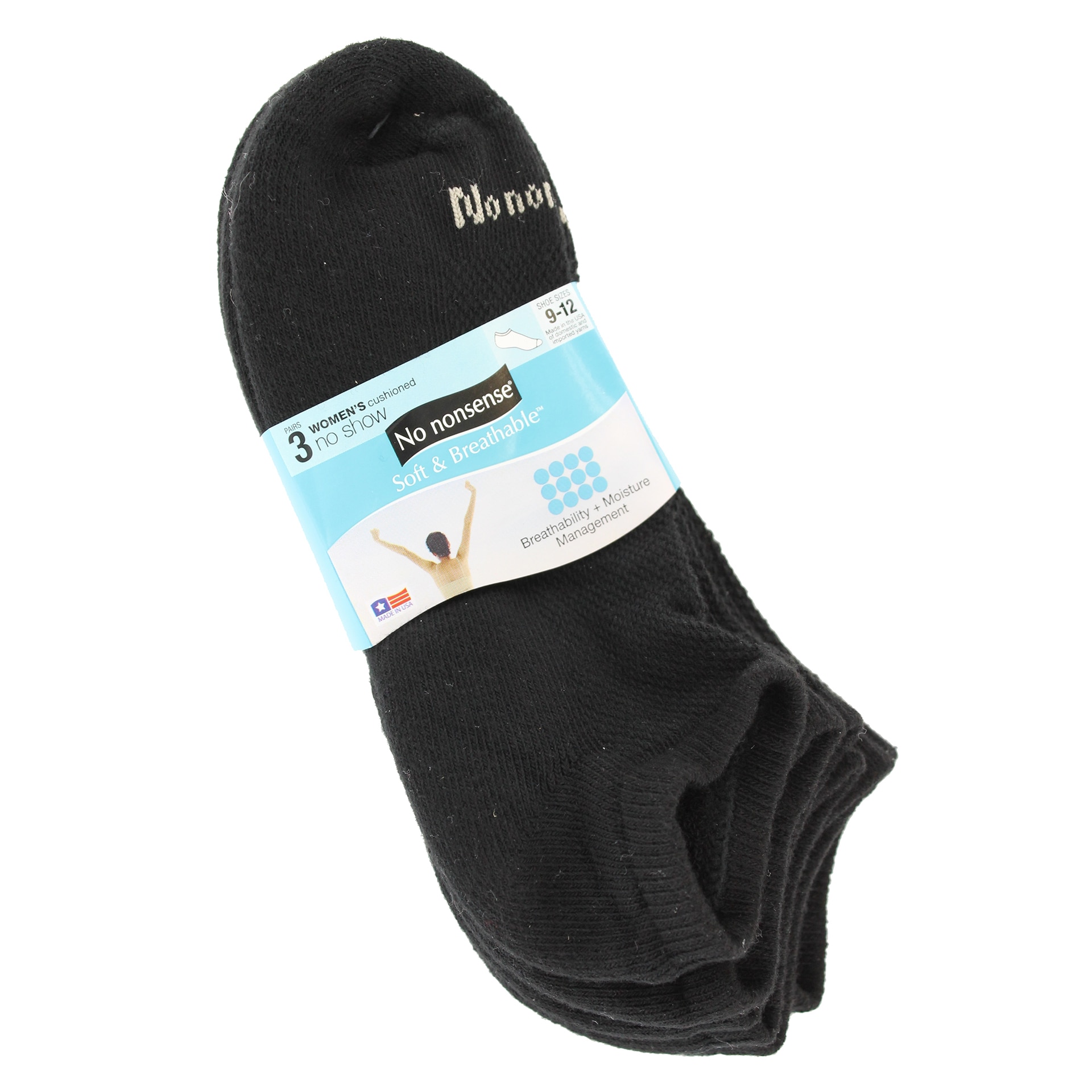 No Nonsense 2L25PG Women's Black No Show Socks 3-count Black One Size ...