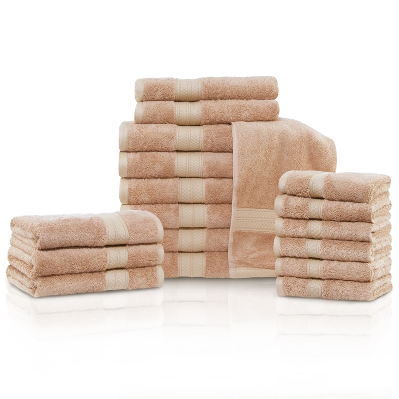 Superior Rayon from Bamboo and Cotton 18-Piece Towel Set (6 Bath, 6 Hand, 6 Face Towels) - Sand