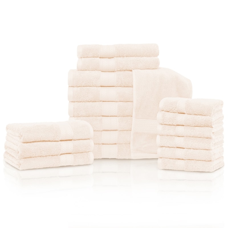 Superior Rayon from Bamboo and Cotton 18-Piece Towel Set (6 Bath, 6 Hand, 6 Face Towels) - Ivory