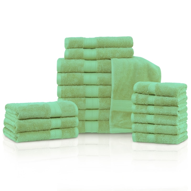 Superior Rayon from Bamboo and Cotton 18-Piece Towel Set (6 Bath, 6 Hand, 6 Face Towels) - Spring Green