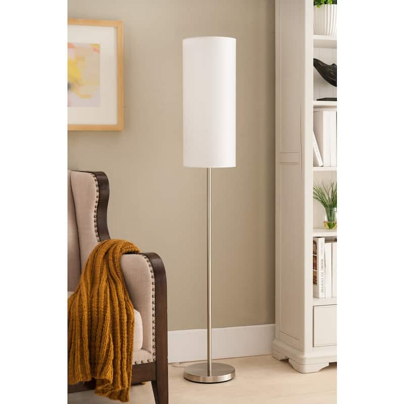 Brushed Nickel With White Fabric Shade Floor Lamp