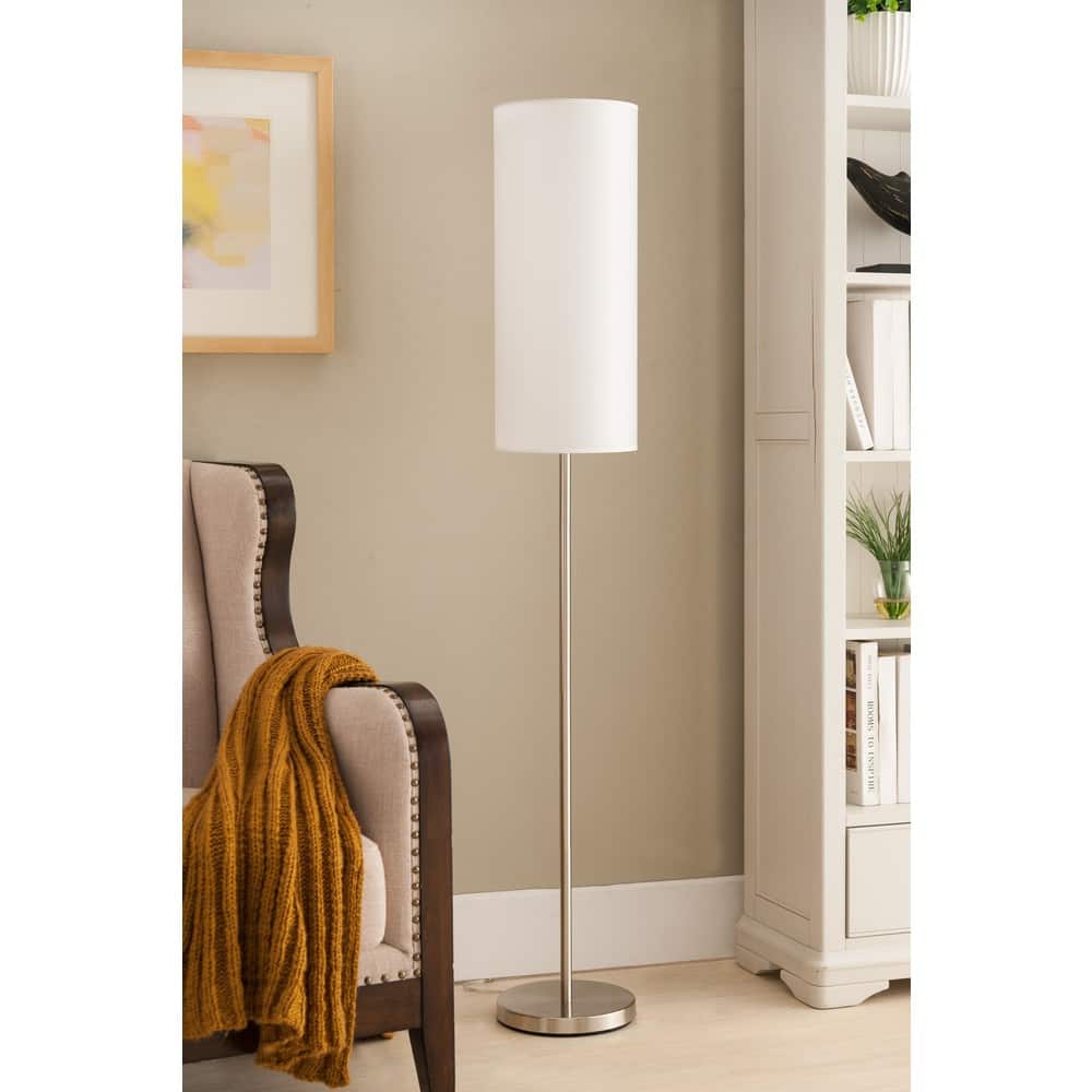 Brushed Nickel With White Fabric Shade Floor Lamp