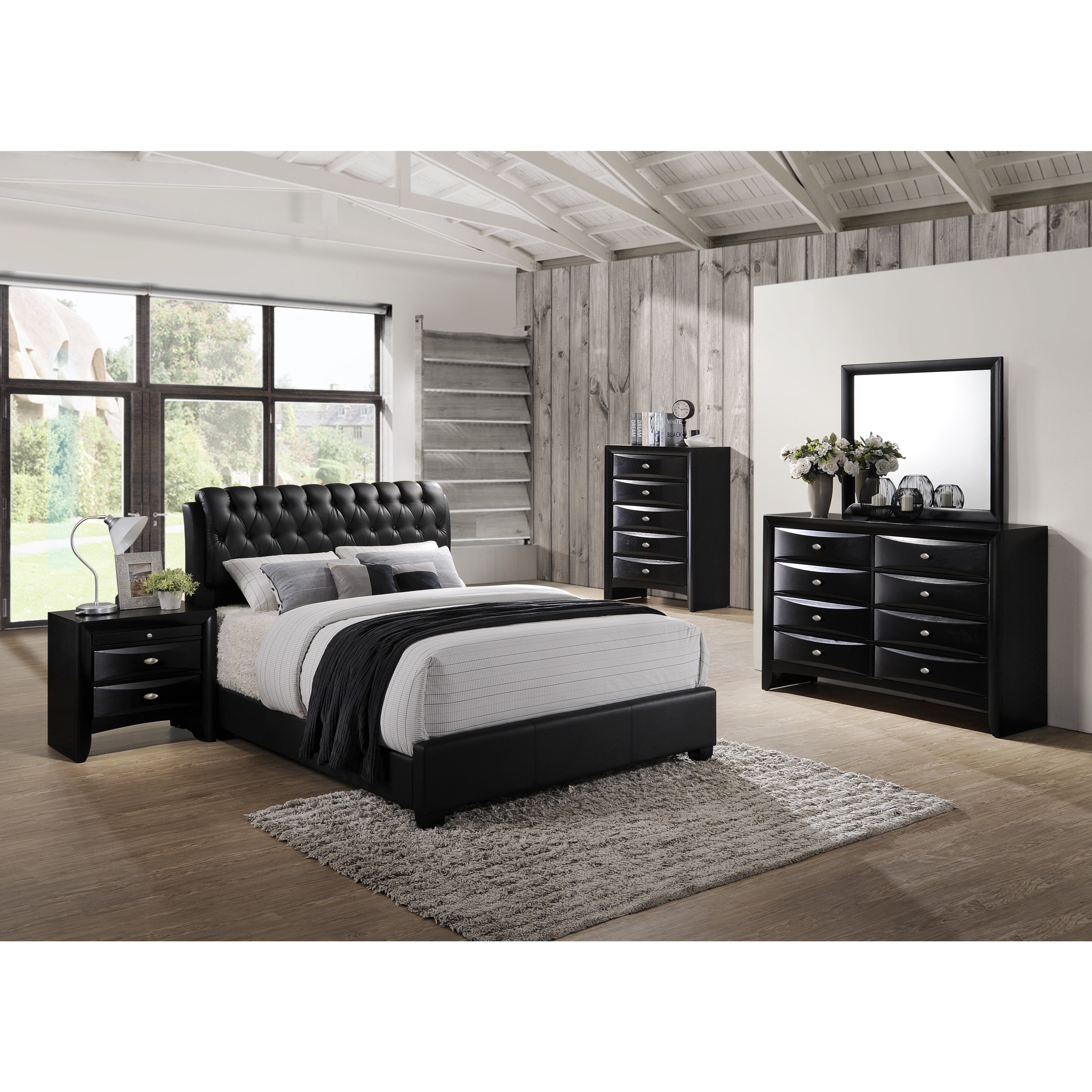 Shop Blemerey 110 Black Bonded Leather Bed Group Queen Bed