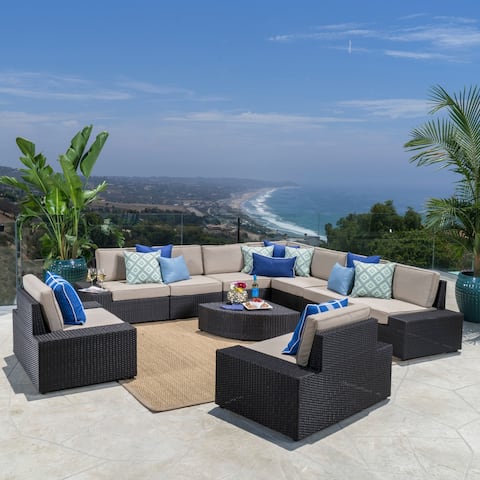 Santa Cruz Outdoor 10-piece Wicker Sectional Sofa Set with Cushions by Christopher Knight Home