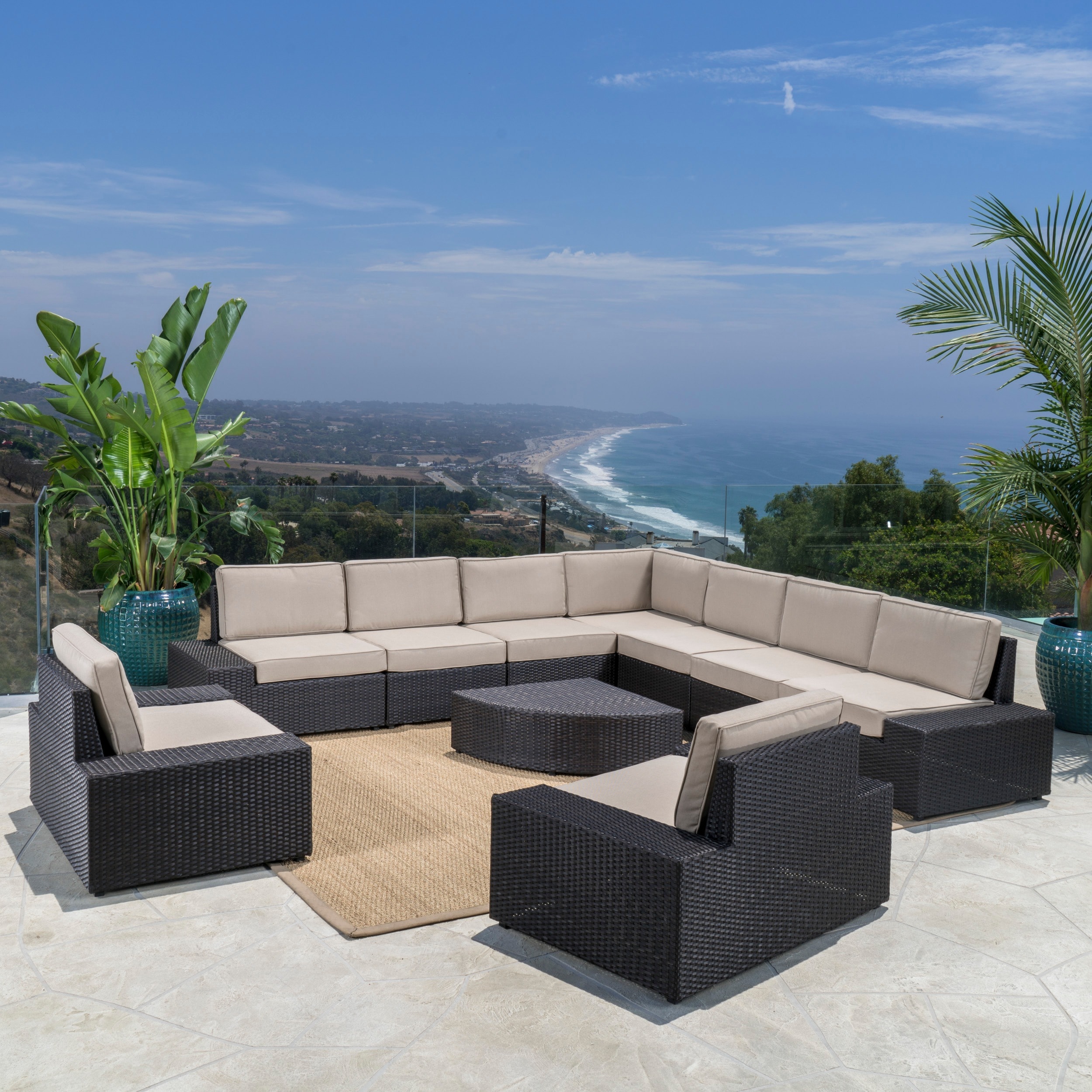 Santa Cruz Outdoor 10 Piece Wicker Sectional Sofa Set With Santa Cruz Outdoor 10 Piece Wicker