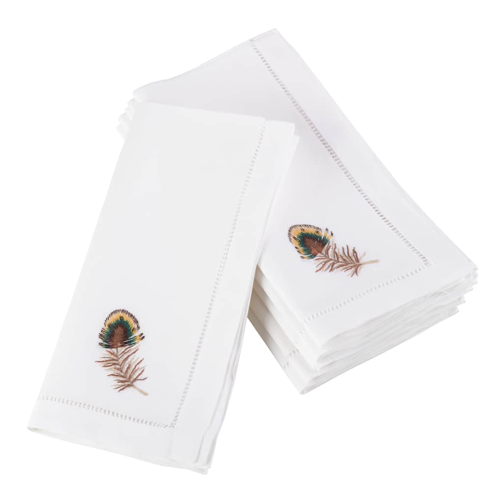 Embroidered Multicolor Feather Hemstitched Cotton Napkin (Set of 6)
