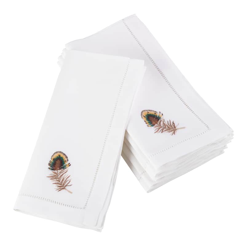 Embroidered Multicolor Feather Hemstitched Cotton Napkin (Set of 6)