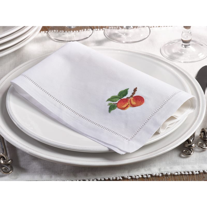 Embroidered Peach Hemstitched Cotton Napkin (Set of 6)