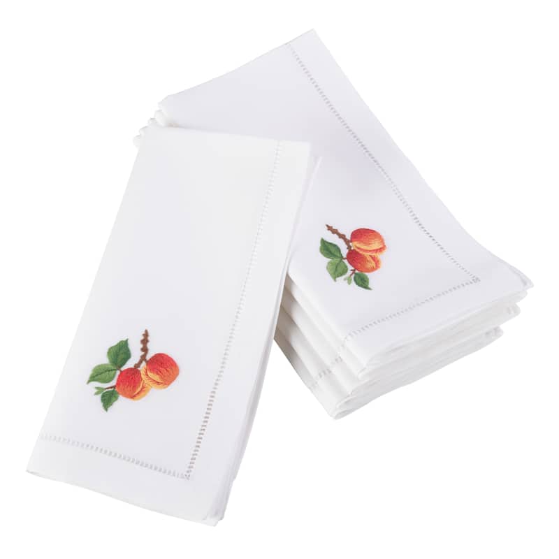 Embroidered Peach Hemstitched Cotton Napkin (Set of 6)