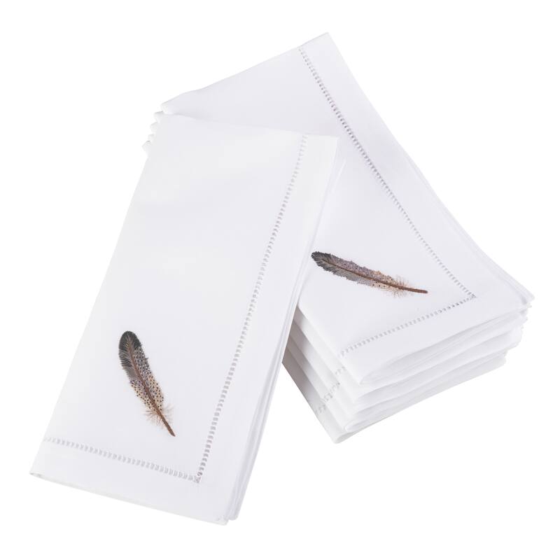 Embroidered Gray Feather Hemstitched Cotton Napkin (Set of 6)